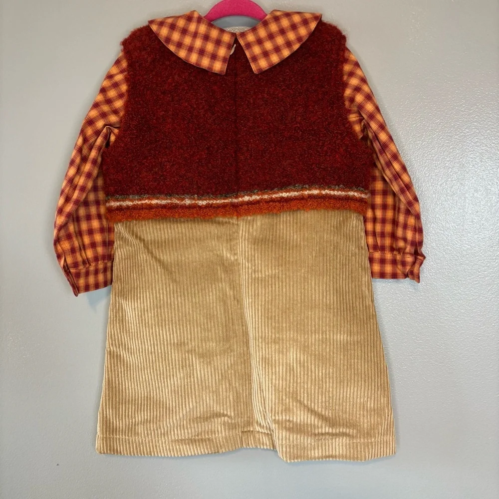 Giesswein sz 92 Girl’s 2 piece Wool Sweater Dress Plaid Corduroy Cottagecore